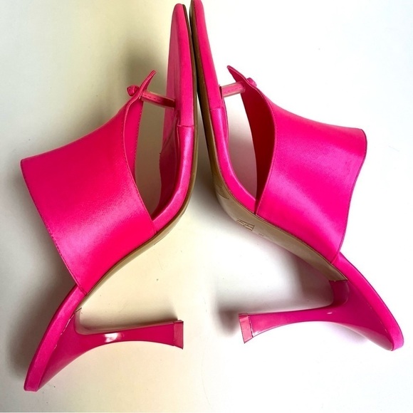 Zara SATIN EFFECT HIGH HEEL SANDALS Barbie neon pink women’s size 8 - Picture 8 of 12
